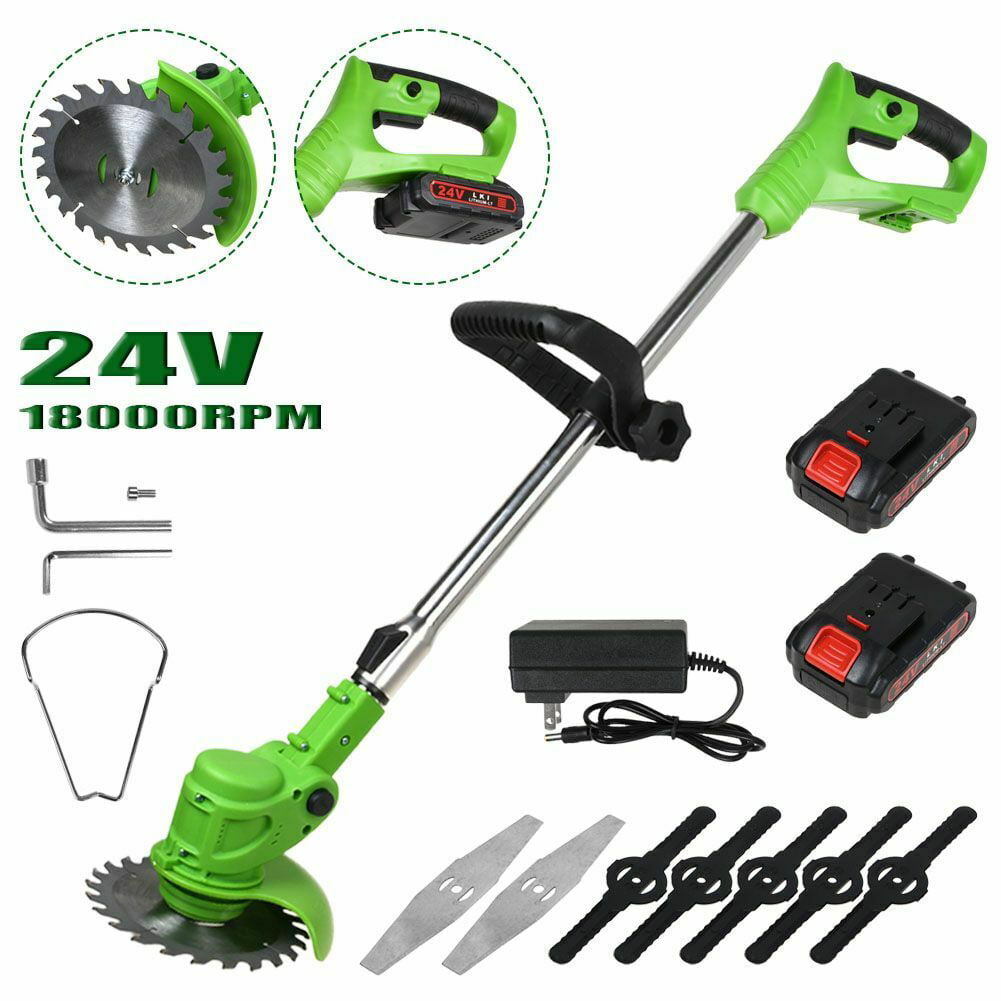 Electric Handheld Weed Lawn Eater Edger Grass 24V Portable Cordless String Trimmer Cutter with 2 Battery and 3 Types Cutting Blades