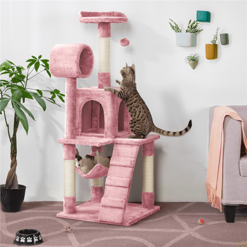 Easyfashion 51″ Multilevel Cat Tree with Condo. Pink