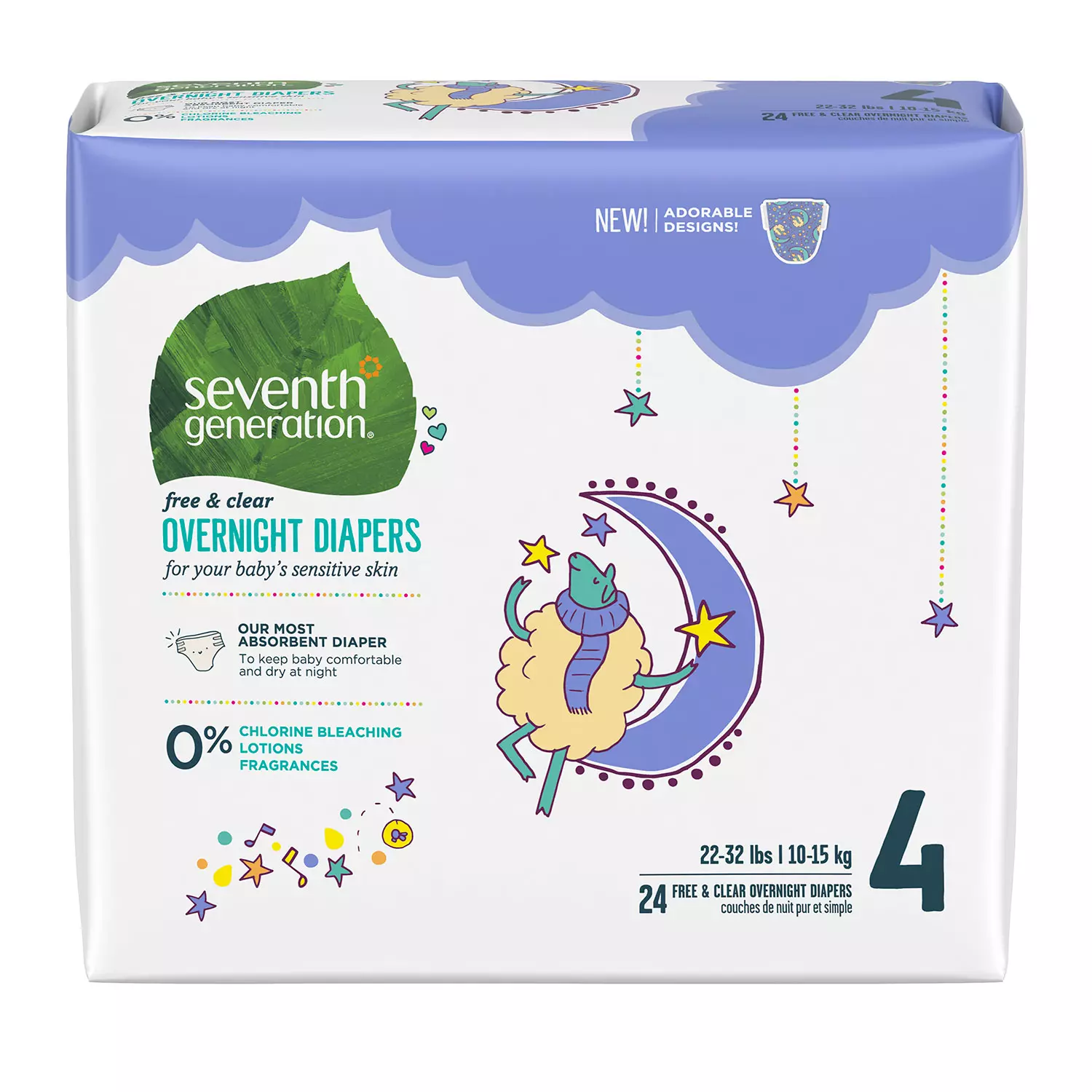 Seventh Generation Free & Clear Overnight Diapers. Size Stage 4 - 24 ct.