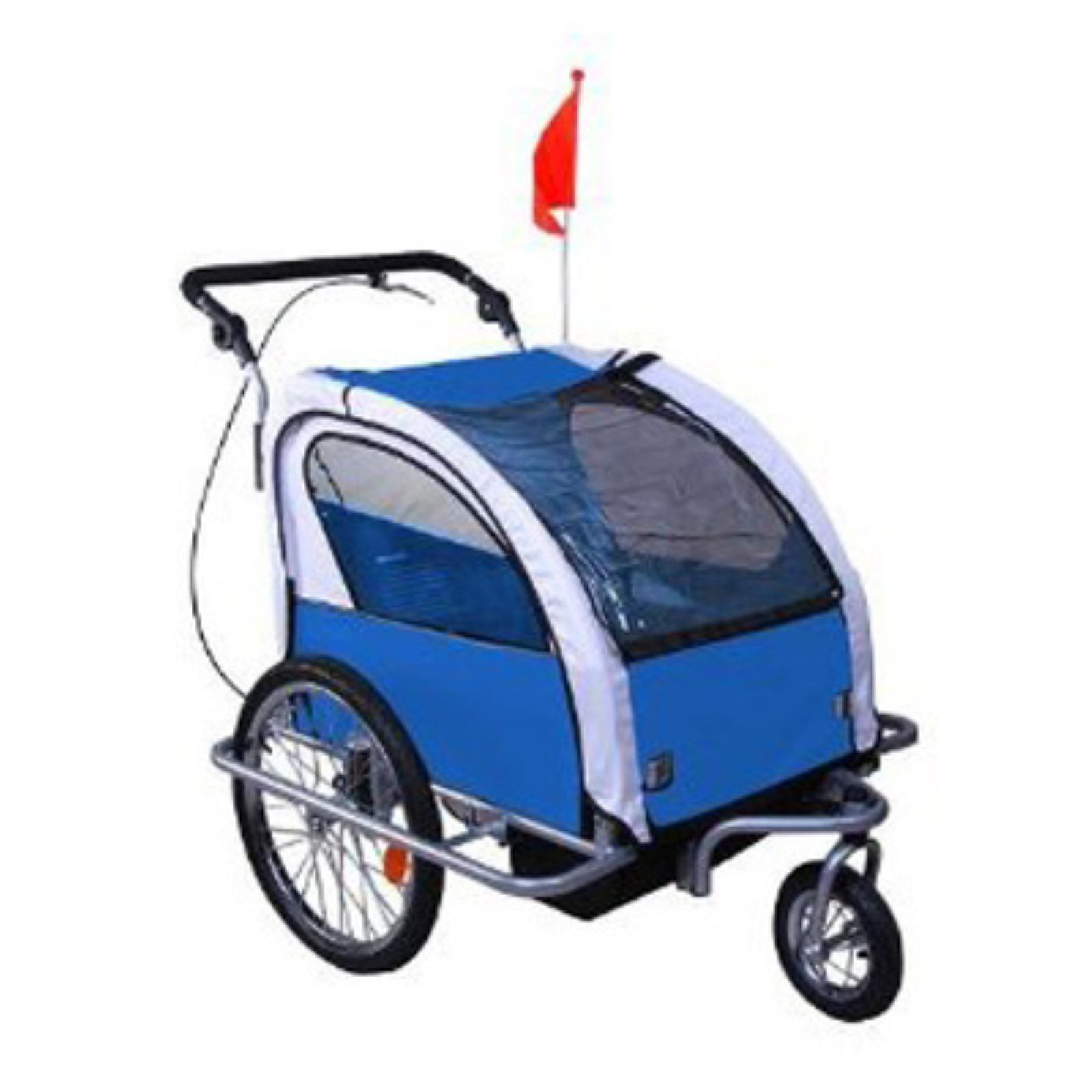 Aosom Elite 360 Swivel 2-In-1 Double Child Two-Wheel Bicycle Cargo Trailer And Jogger With 2 Safety Harnesses. Blue