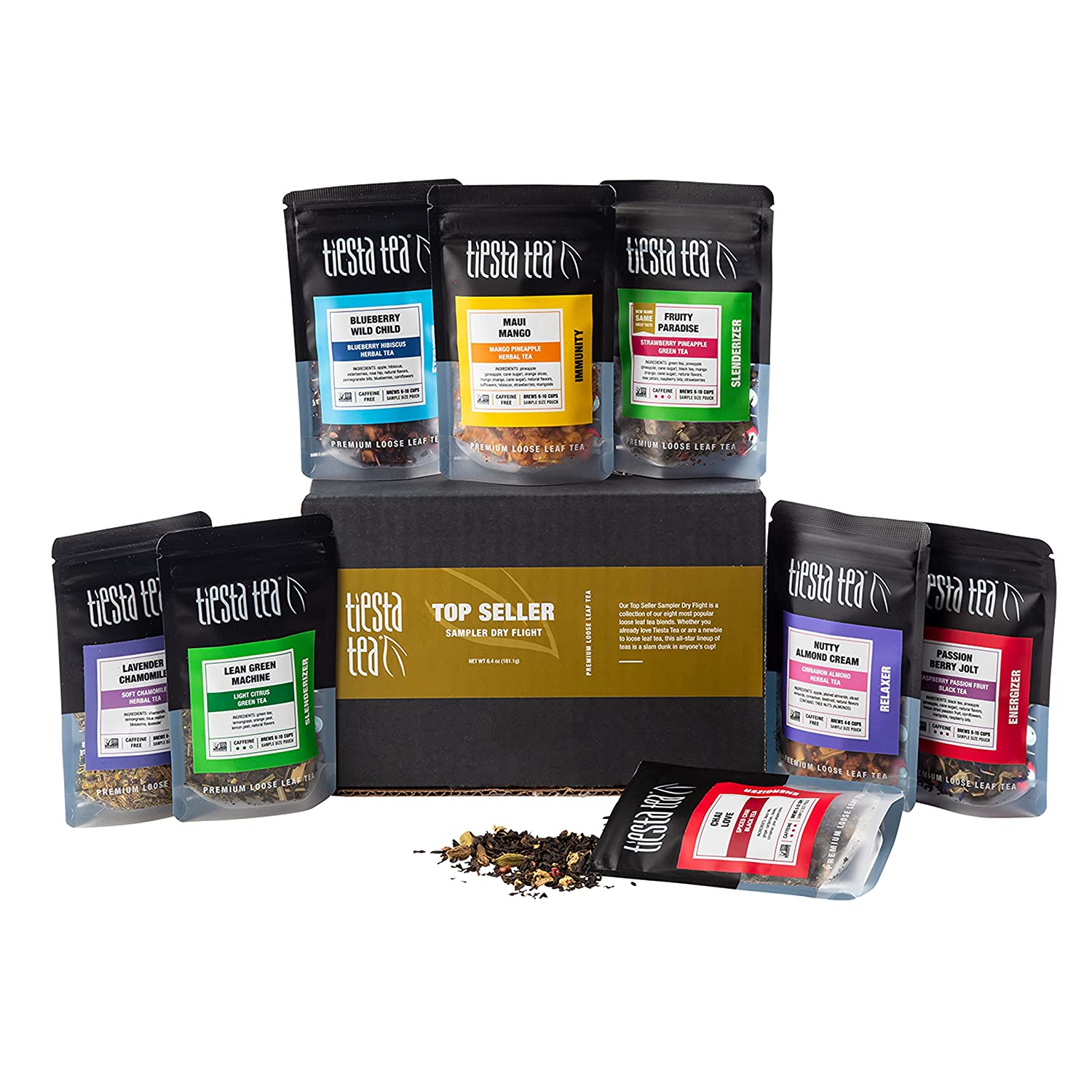 Tiesta Tea Black Tea Sampler. Energizer Dry Flight Loose Leaf. 6 x 1 oz Pouches