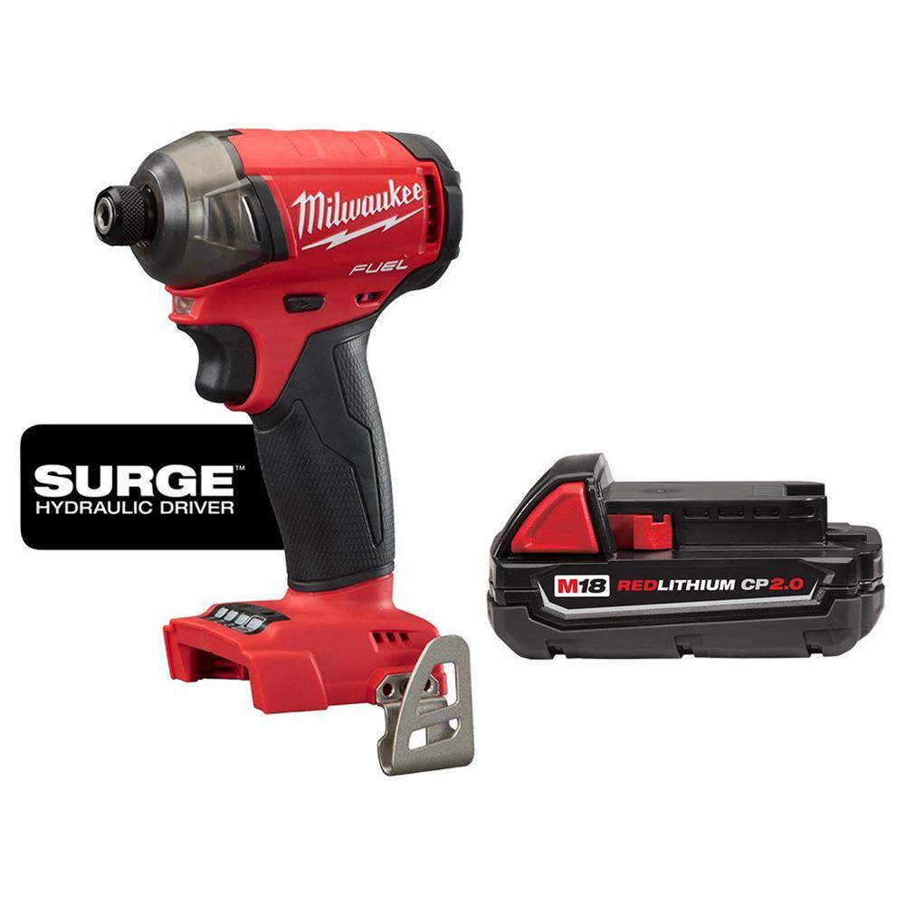 Milwaukee 2760-20-48-11-1820 M18 Fuel Surge 18-Volt Lithium-Ion Brushless Cordless 1/4 in. Hex Impact Driver with 2.0 Ah Battery