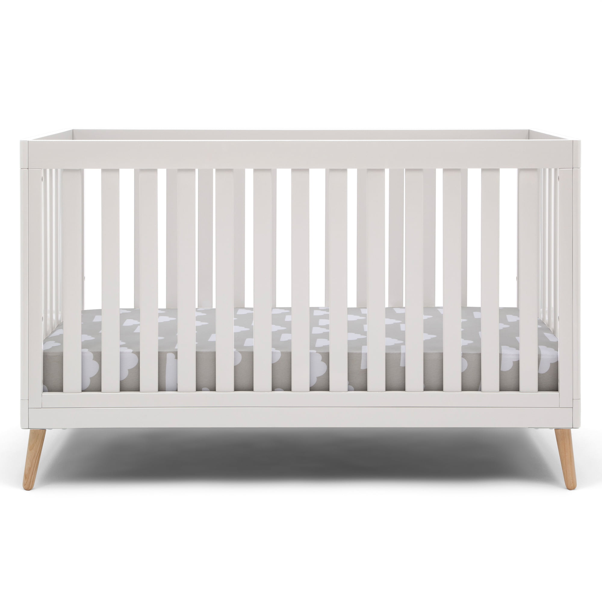 Delta Children Essex 4-in-1 Convertible Baby Crib. Bianca White/Natural Legs