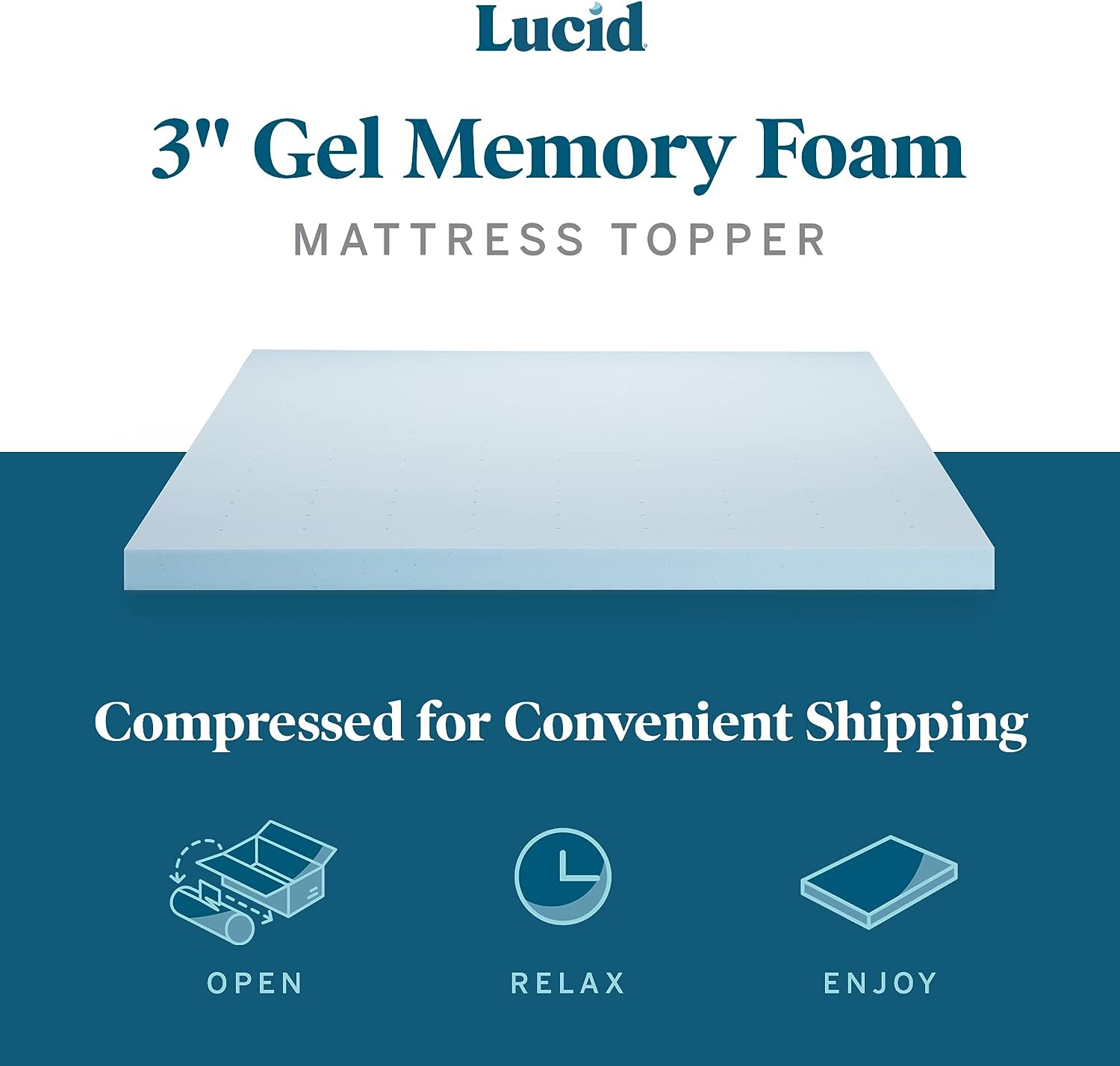 Lucid 3 Inch Mattress Topper Twin - Gel Infused Memory Foam – Memory Foam Mattress Topper Twin – Ventilated Design – CertiPur Certified