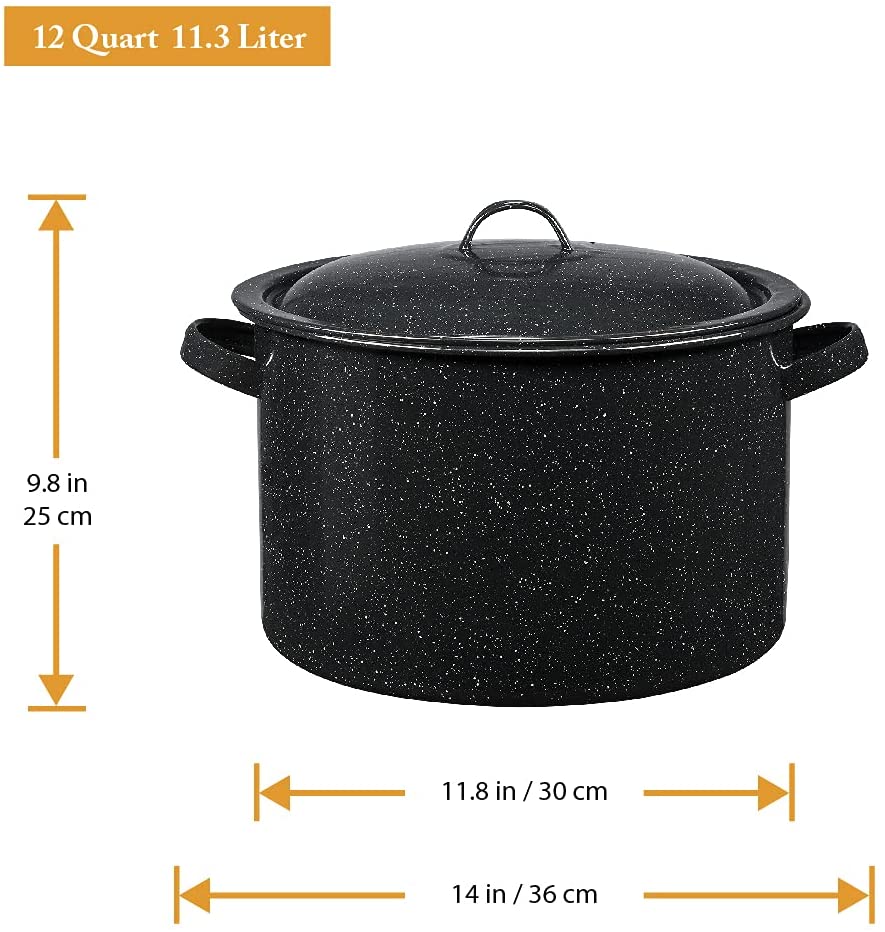 Granite Ware Enamel on Steel 11.5-Quart with lid & Jar Rack. Speckled Black