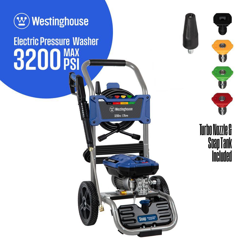 Westinghouse WPX3200e WPX3200e PSI 1.76 GPM 13 Amp Cold Water Electric Pressure Washer with Turbo Nozzle and Quick Connect Tips