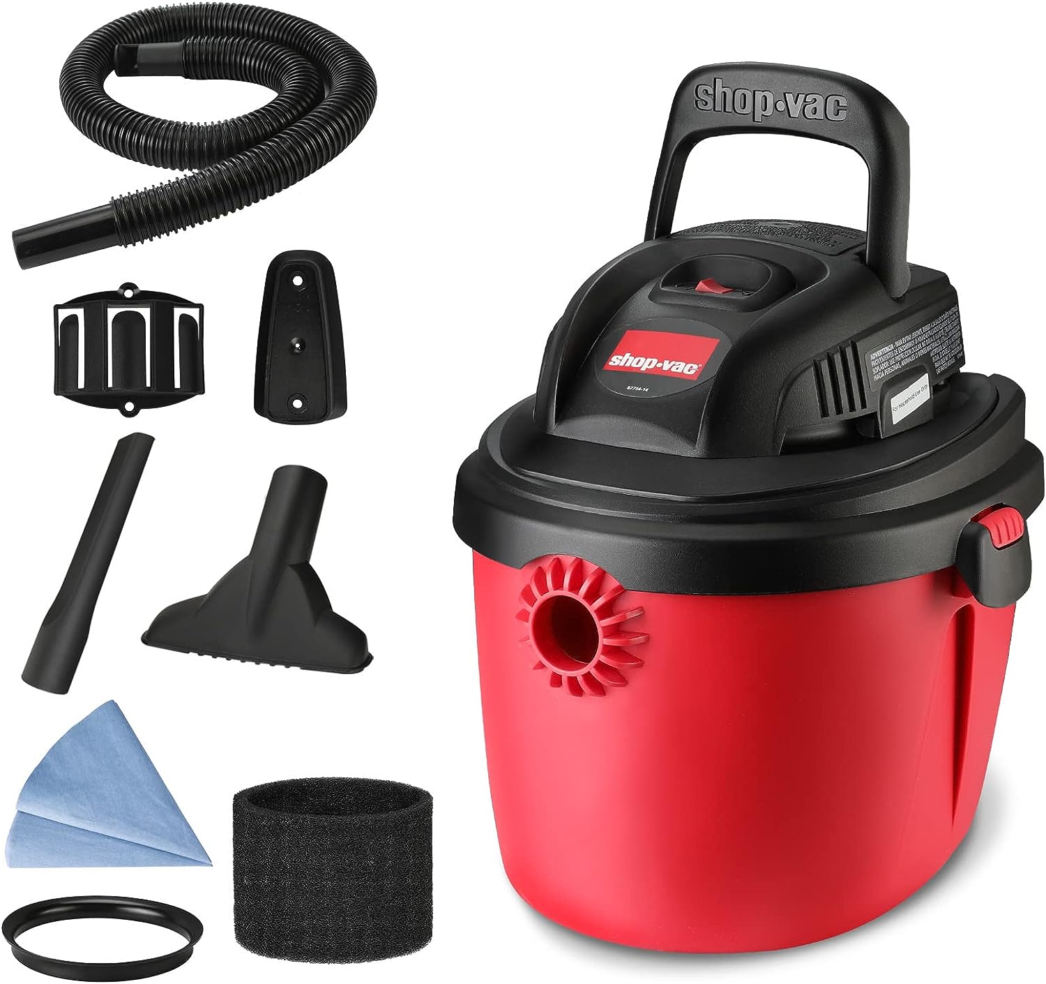 Shop-Vac 2.5 Gallon 2.5 Peak HP Wet/Dry Vacuum. Portable Compact Shop Vacuum with Collapsible Handle Wall Bracket & Multifunctional Attachments for Home. Jobsite. 2036000