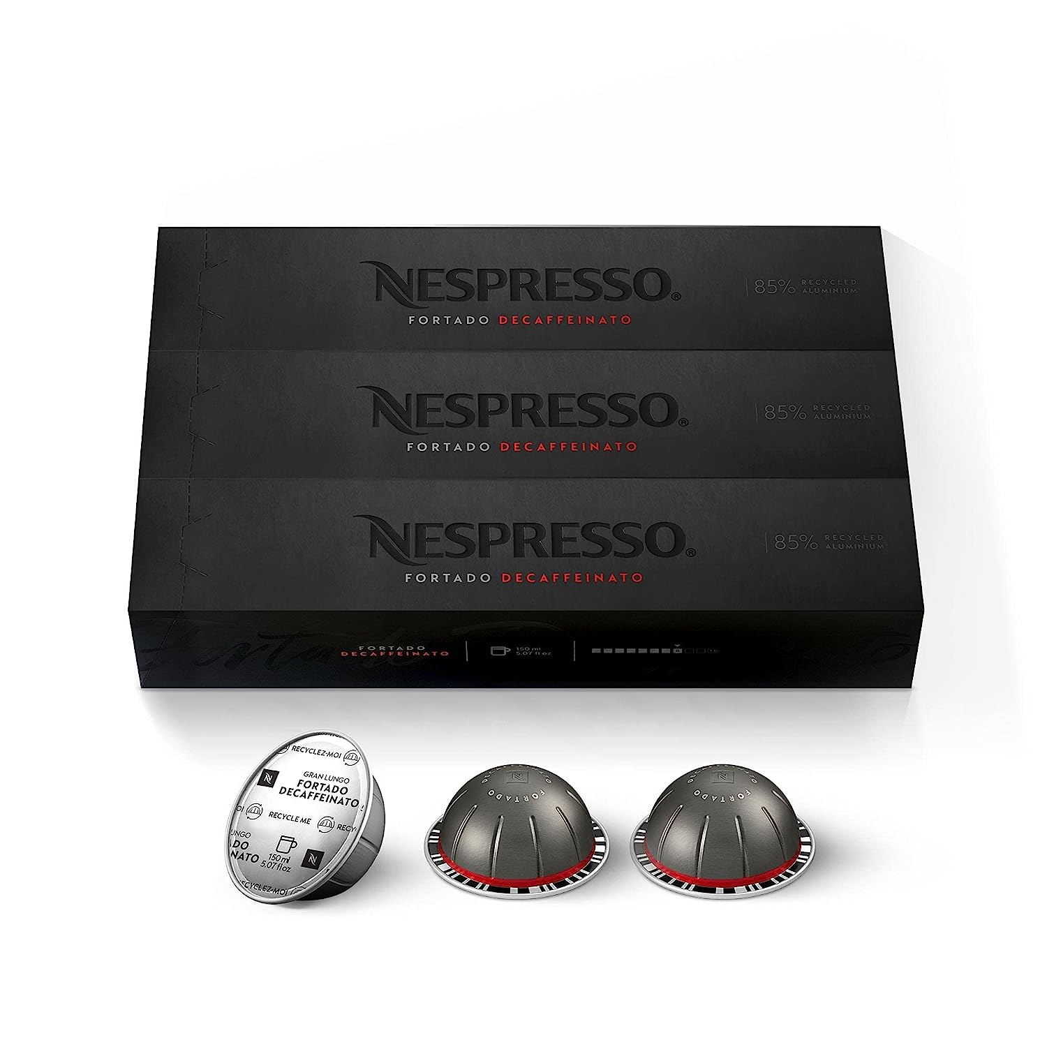 Nespresso Vertuo Fortado Decaffeinato. Gran Lungo. 30 Count Coffee Capsules (VERTUO ONLY)