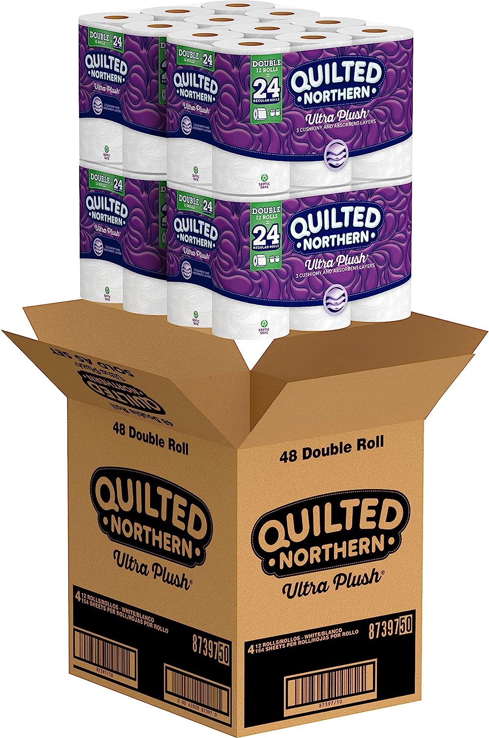 Quilted Northern Ultra Plush Toilet Paper. 48 Double Rolls. 48 = 96 Regular Rolls. 3 Ply Bath Tissue. 4 Pack of 12 Rolls