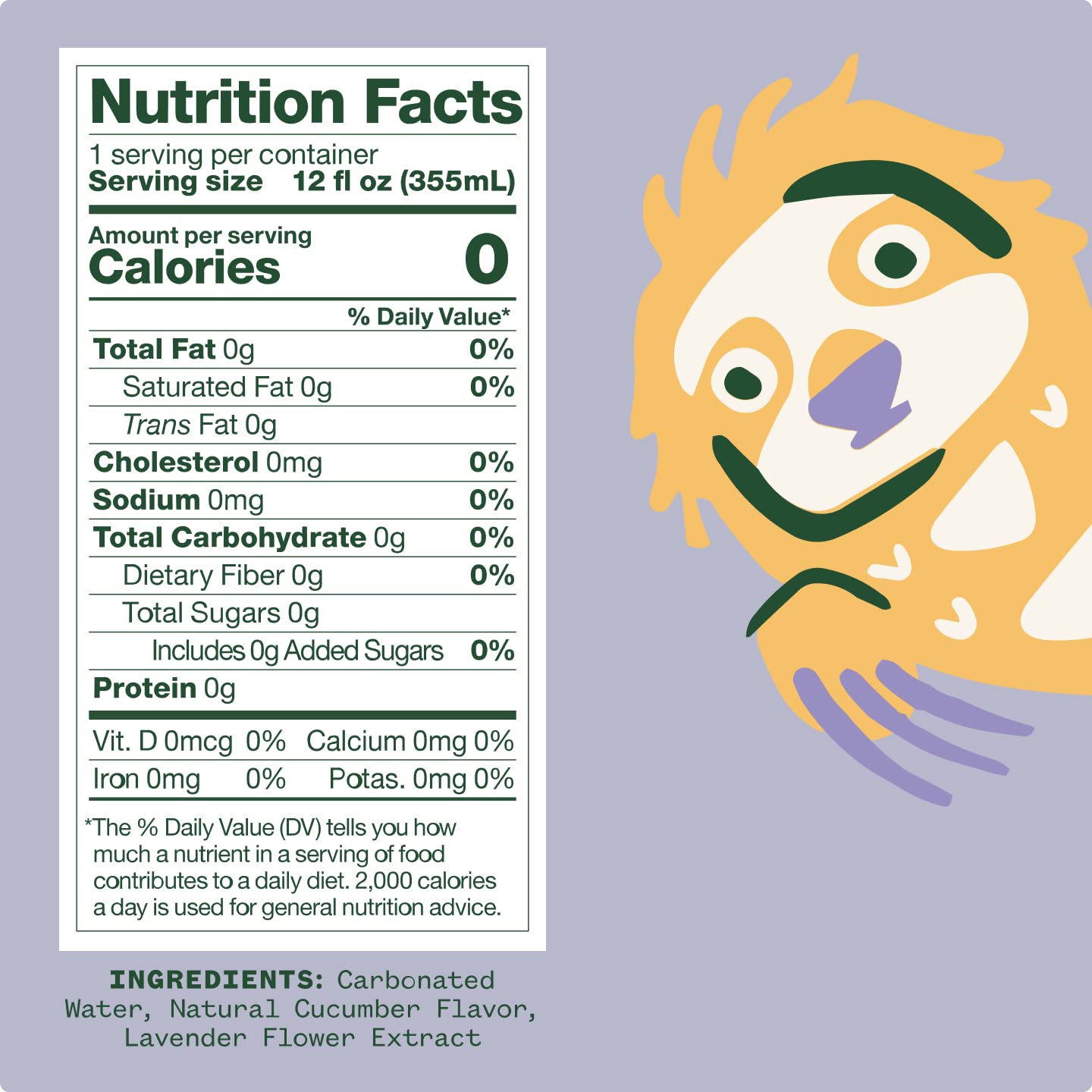 Lavender Cucumber Herbal Sparkling Water by Aura Bora 12 oz Can (Pack of 12). 0 Calories. 0 Sugar. 0 Sodium. Non-GMO