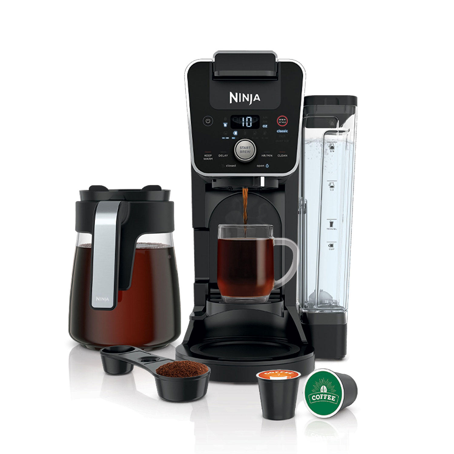 Ninja CFP201 DualBrew System 12-Cup Coffee Maker. Single-Serve for Grounds & K-Cup Pod Compatible. 3 Brew Styles. 60-oz. Water Reservoir & Carafe. Black