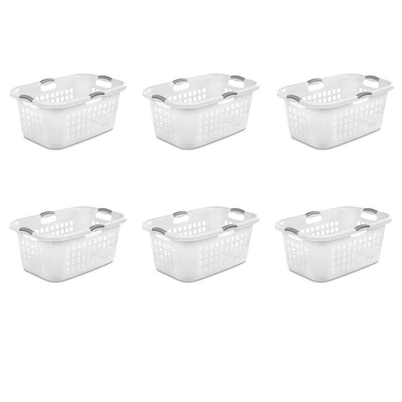 Sterilite 12168006 2 Bushel 71L Ultra Laundry Basket. White w/Titanium handles. 6 pack