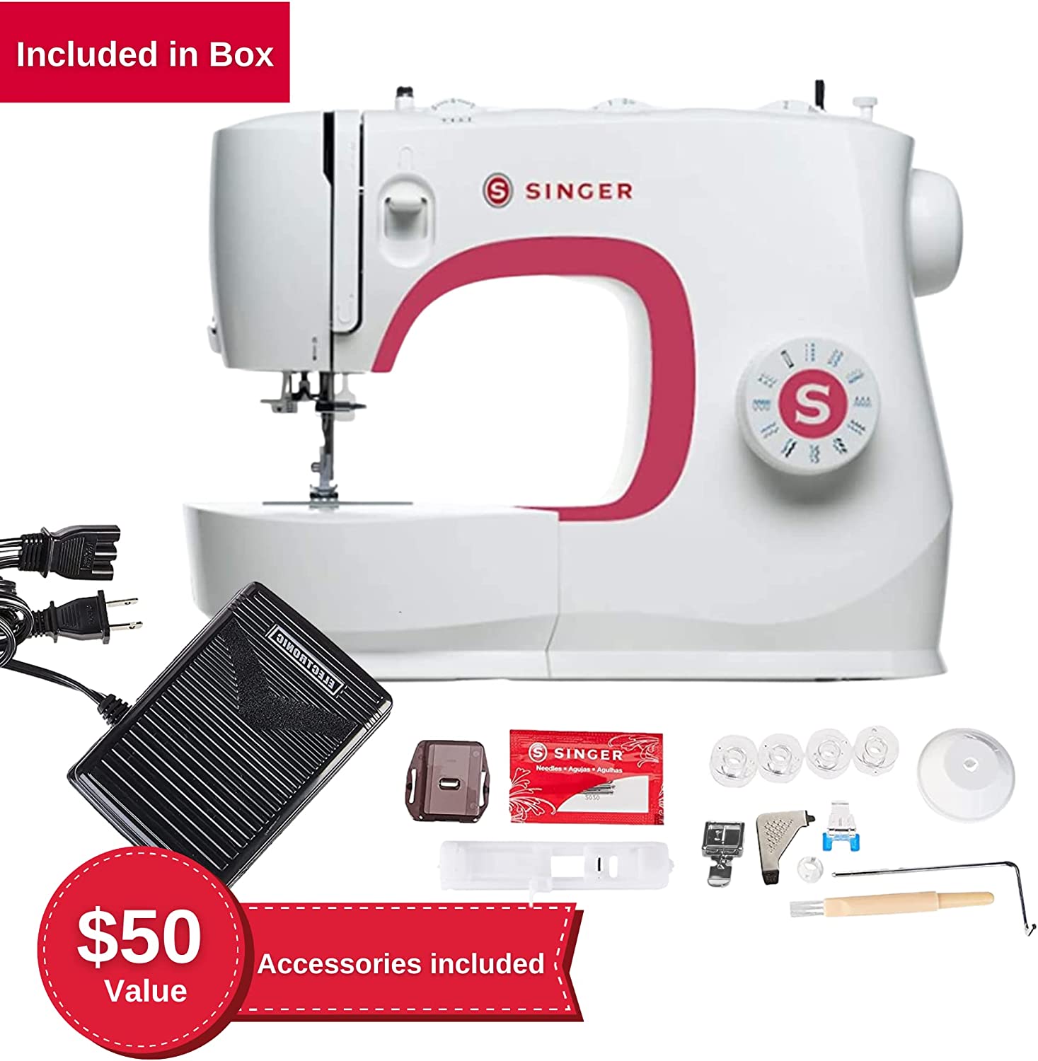 SINGER MX231 Sewing Machine With Accessory Kit & Foot Pedal - 97 Stitch Applications - Simple & Great for Beginners