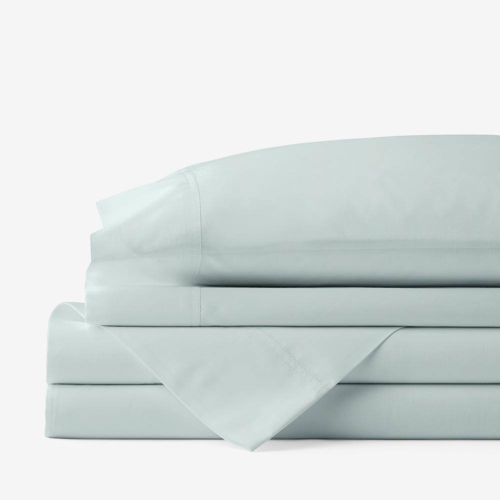 The Company Store  Company Cotton 4-Piece Sea Mist Solid 300-Thread Count Cotton Percale Queen Sheet Set - Sea Mist