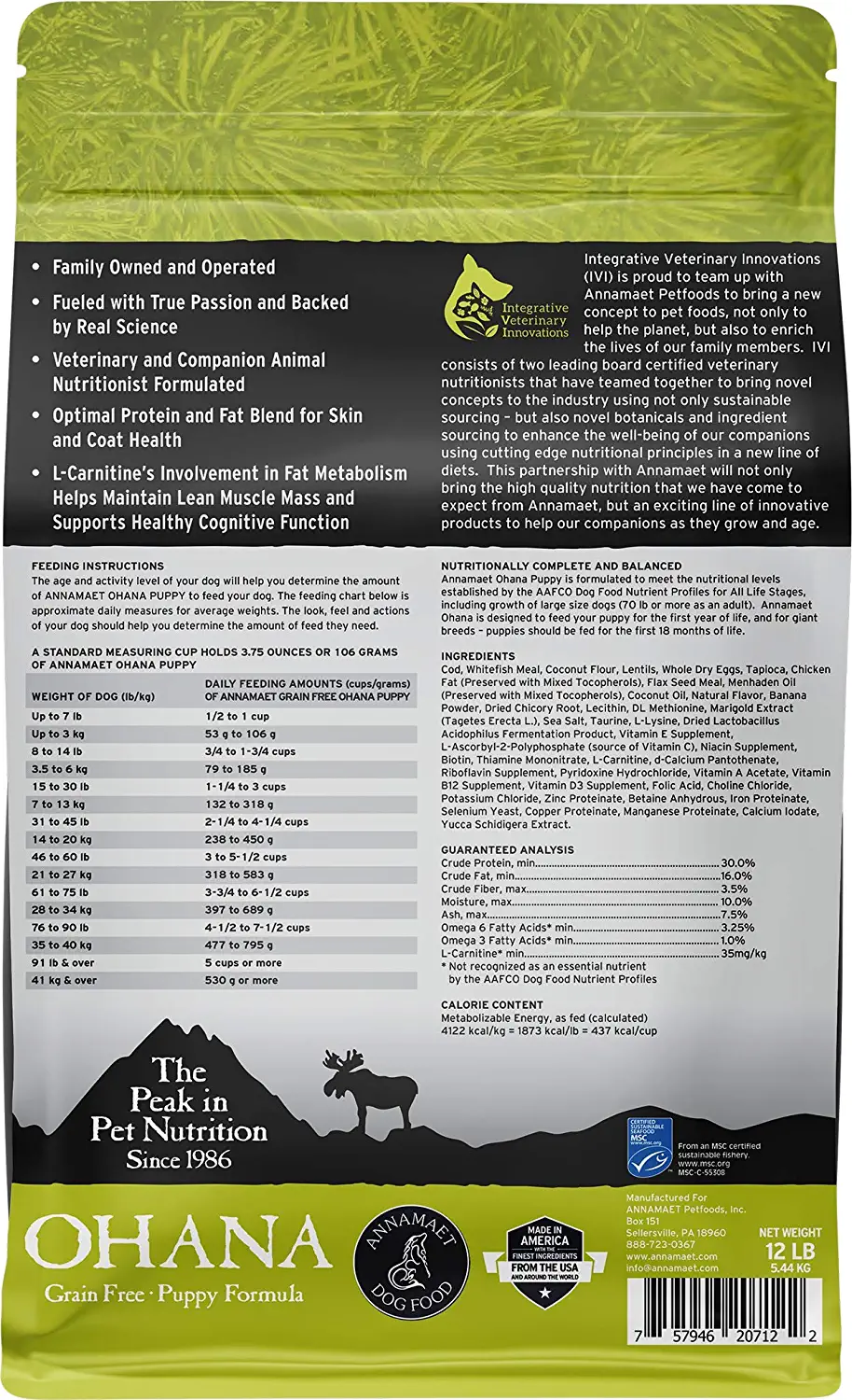 Annamaet Grain-Free Ohana Puppy Formula Dry Dog Food (Line-Caught Cod & Whitefish) 12-lb Bag