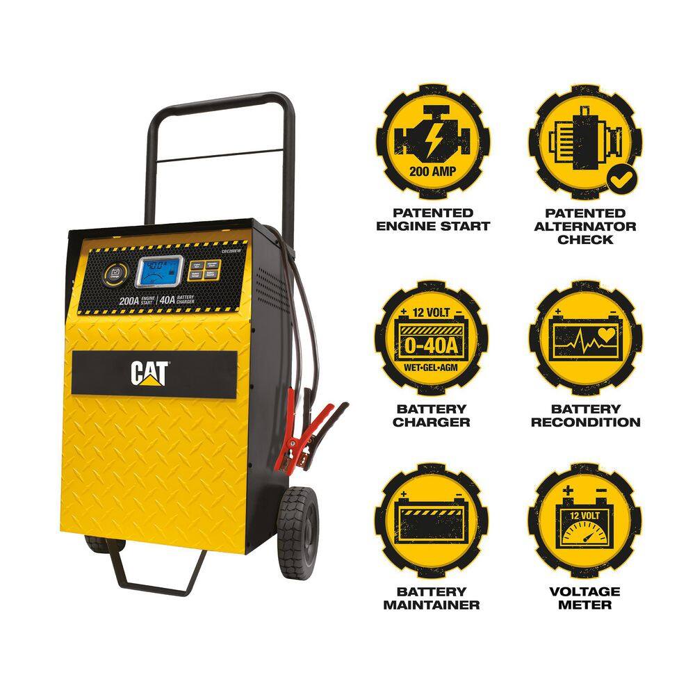 CAT CBC200EW Professional Rolling 40 Amp Battery Charger. 3 Amp Maintainer with 200 Amp Engine Start