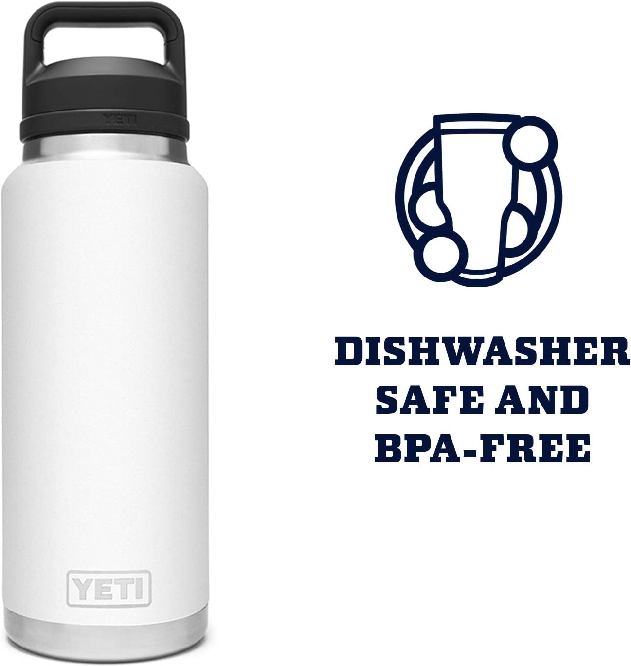 YETI Rambler 36 oz Bottle. White. Vacuum Insulated. Stainless Steel with Chug Cap