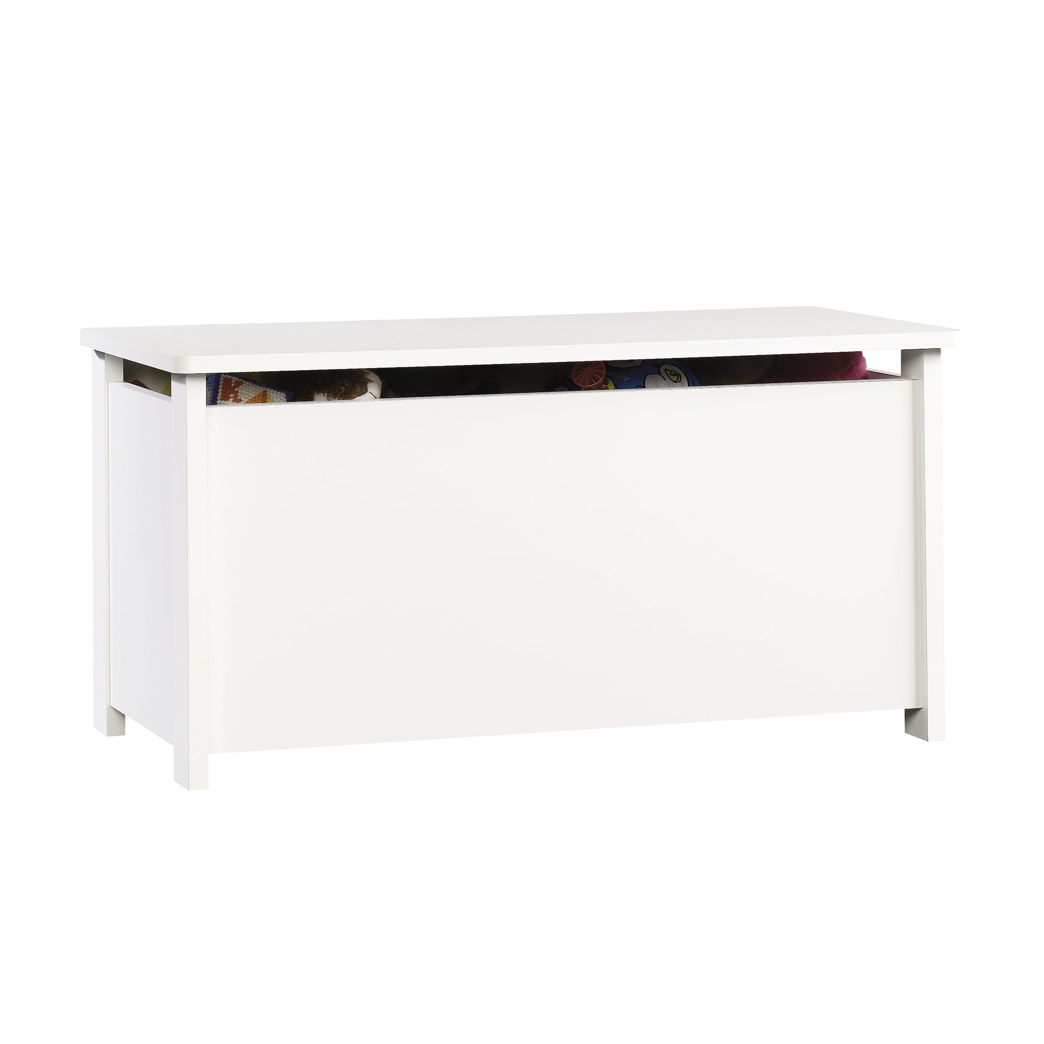 Sauder Beginnings Hinged Safety Top Wooden Toy Chest/Bench. Soft White Finish