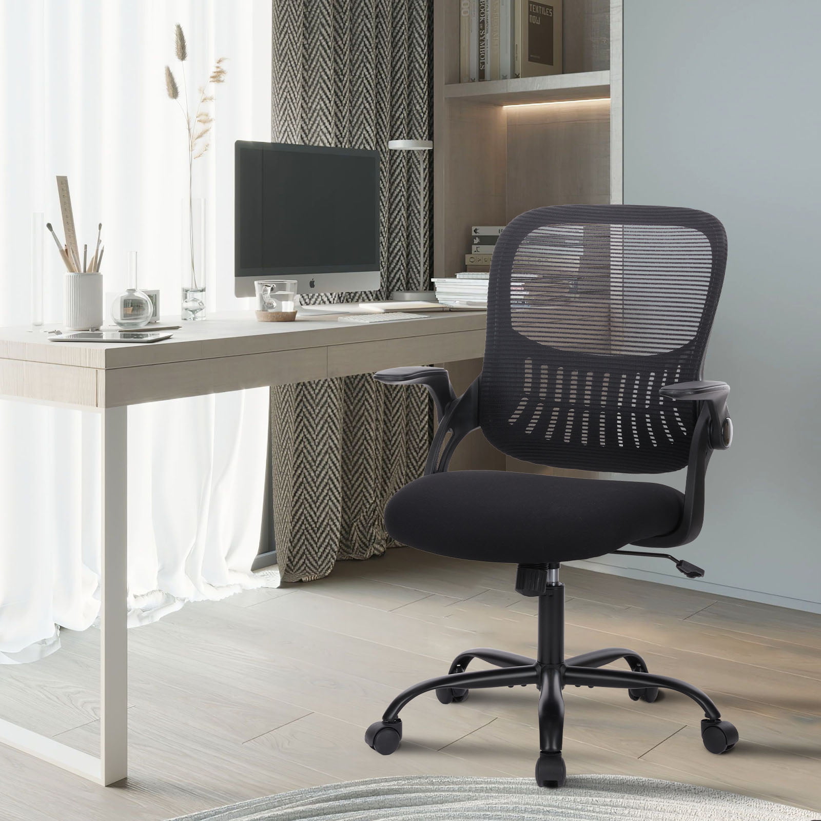 Yoyomax Office Chair. Ergonomic Home Office Desk Chairs. Computer Chair with Comfortable Armrests. Mesh Desk Chairs with Wheels. Mid-Back Task Chair with Lumbar Support. Flipped up Armrests. Black
