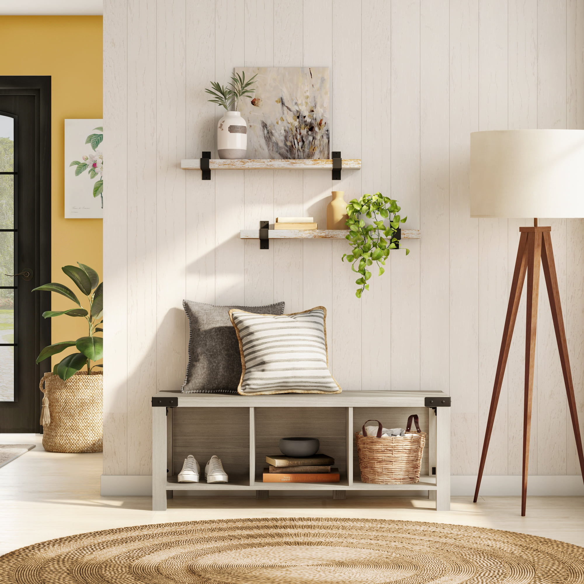 Teamson Home Romanza 60.23″ Postmodern Tripod Floor Lamp with Drum Shade. Natural/White