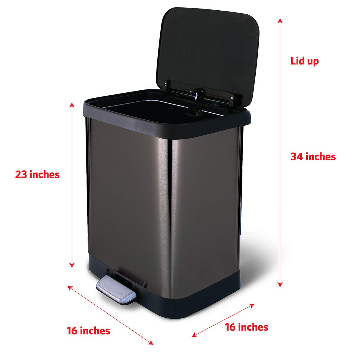 Glad Stainless Steel Step Trash Can with Odor Protection | Large Metal Kitchen Garbage Bin with Soft Close Lid. Foot Pedal and Waste Bag Roll Holder. 13 Gallon. Pewter