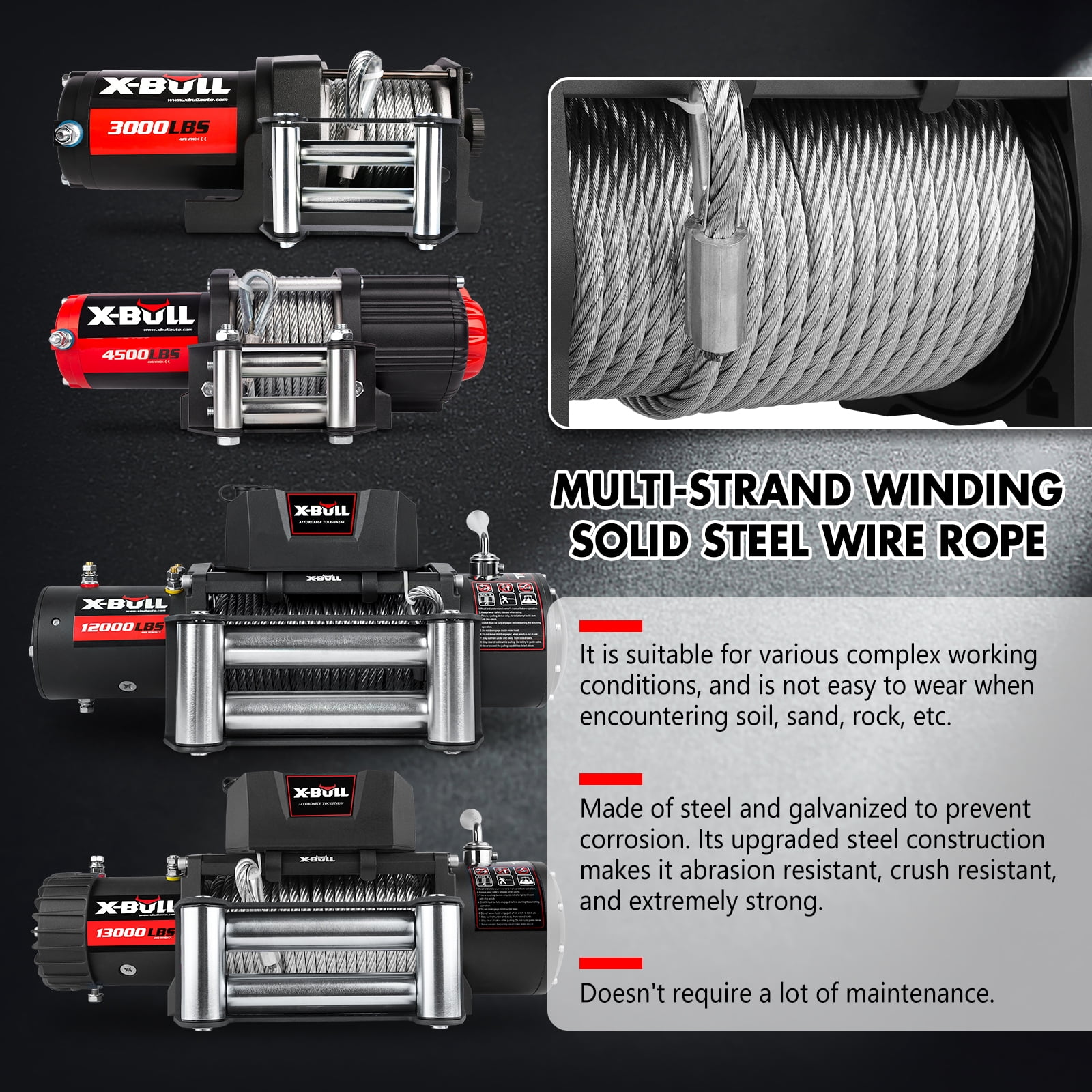 X-BULL Electric Winch 4500LBS 12V Steel Wire for Towing ATV/UTV Off Road with Mounting Bracket Wireless Remote