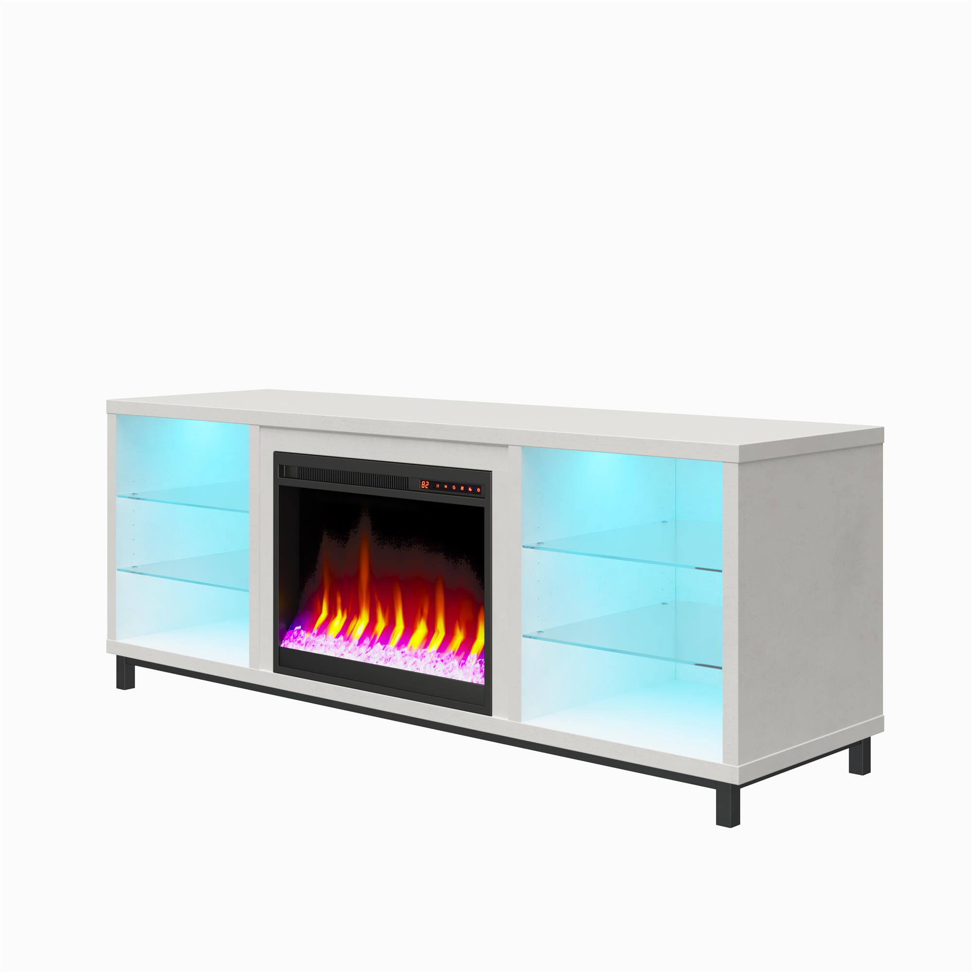 Ameriwood Home Lumina Deluxe Fireplace TV Stand for TVs up to 70″. White Plaster