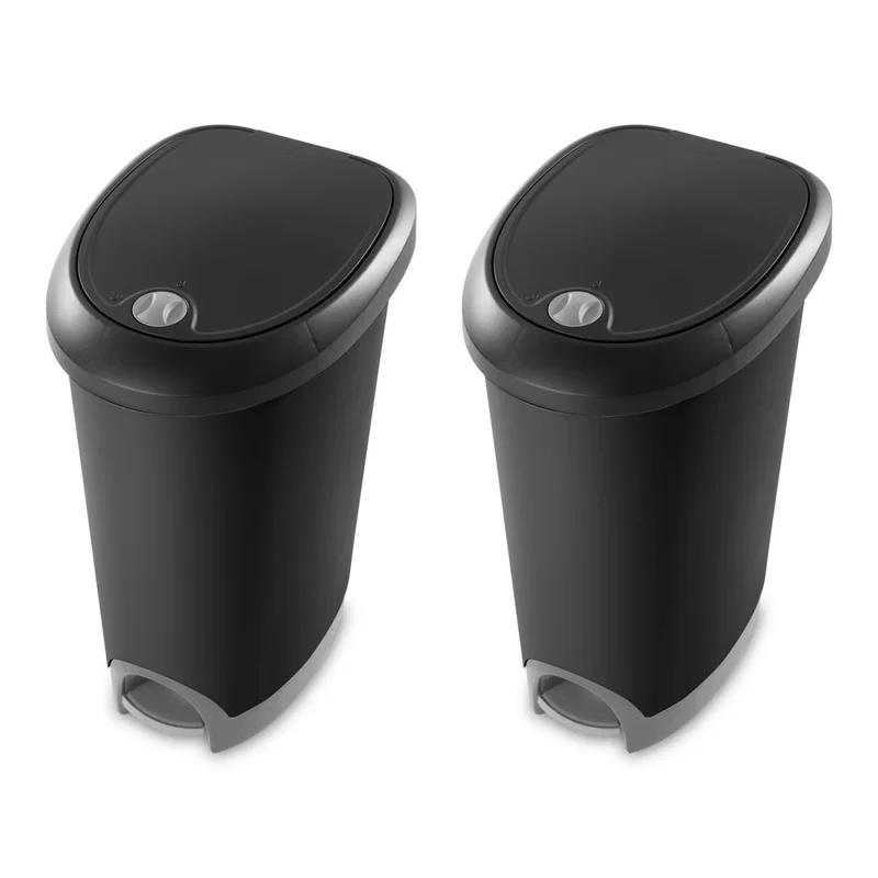Sterilite 10739002 12.6 Gallon/48 Liter Locking StepOn Wastebasket. Black Lid & Base w/ Titanium Pedal & Lock. 2-Pack