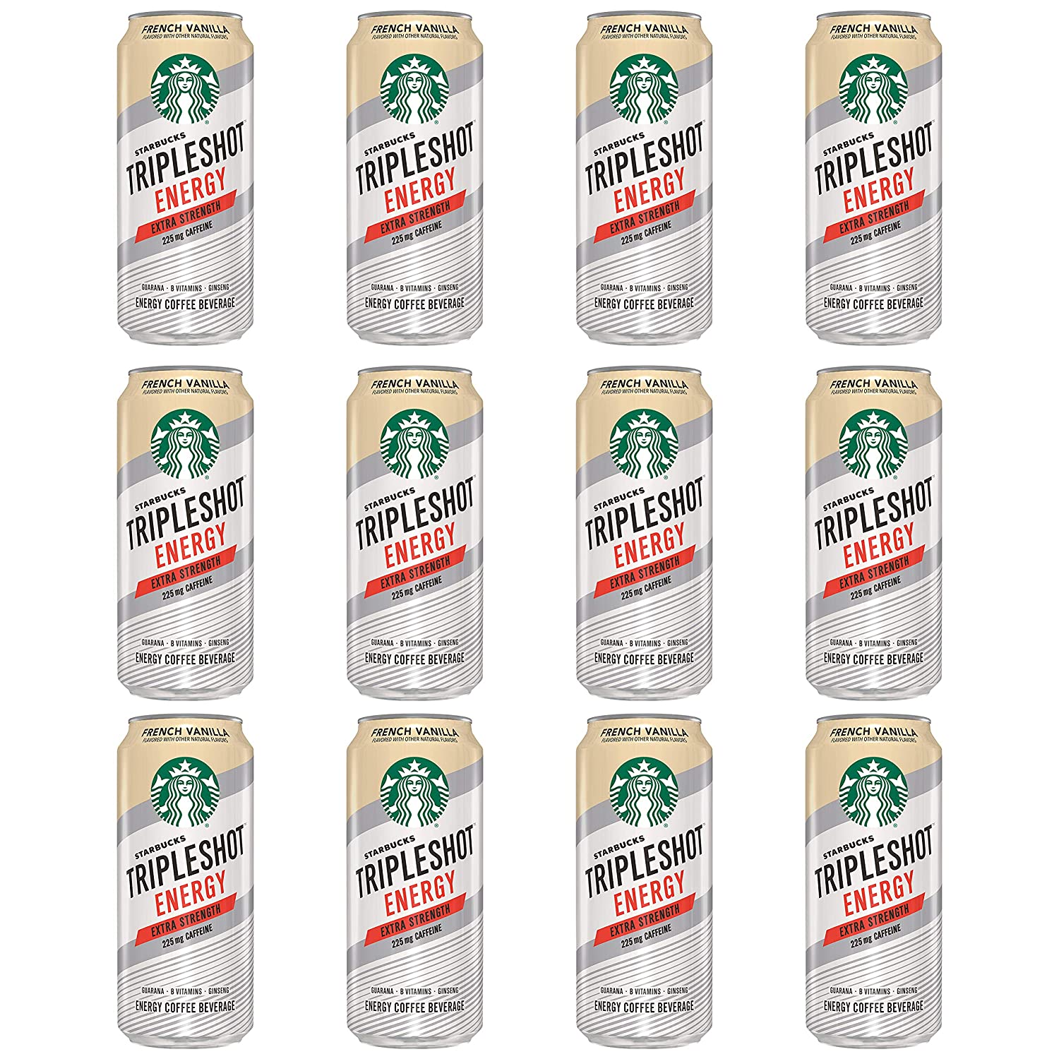 Starbucks Tripleshot Energy Extra Strength Espresso Coffee Beverage French Vanilla 225mg Caffeine 15 oz cans (12 Pack)