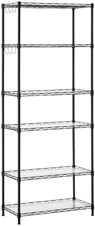 SONGMICS 6-Tier Metal Storage Shelves. Wire Shelving Unit. Adjustable Shelves. Garage Shelving. Kitchen. Living Room Storage Rack. Shelf Liners. 8 Hooks. Total Max. Load 264 lb. Black ULGR066B01