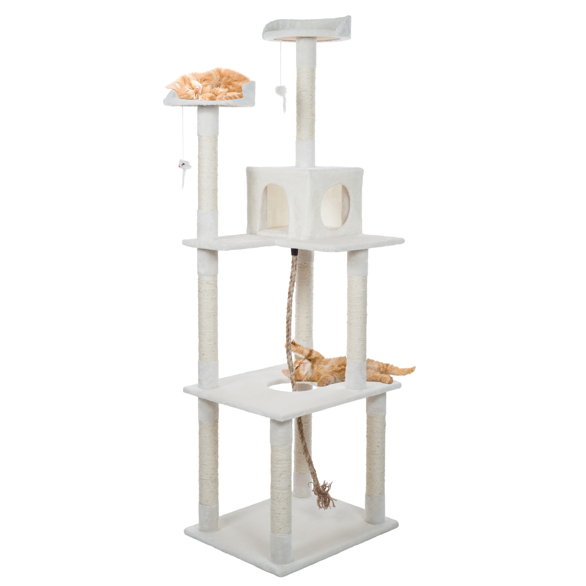 6-Foot Cat Tower - Napping Perches. Cat Condo. 9 Sisal Rope Scratching Posts. Hanging Toys and Rope – Cat Tree for Indoor Cats by PETMAKER (Ivory)