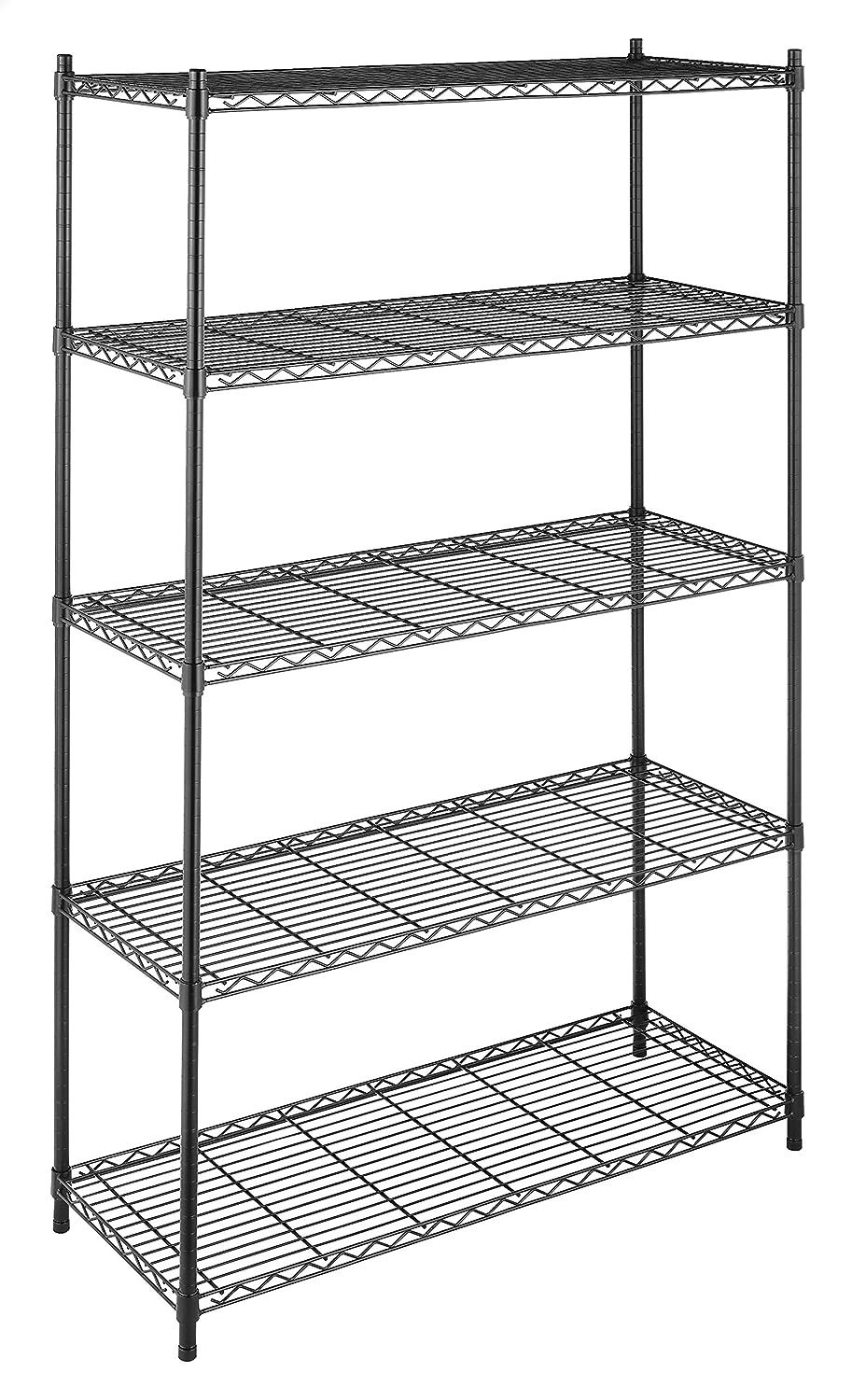 Whitmor Supreme Tier Shelving 5 Adjustable Shelving-500 Pound Weight Capacity Per Shelf-Leveling Feet. 18″ x 48″ x 74″. Black