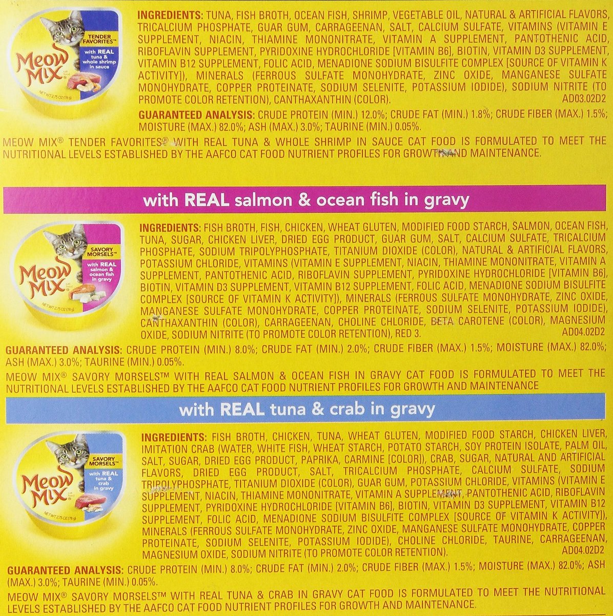 Meow Mix Seafood Selections Variety Pack Cat Food Trays. 2.75-oz. case of 24