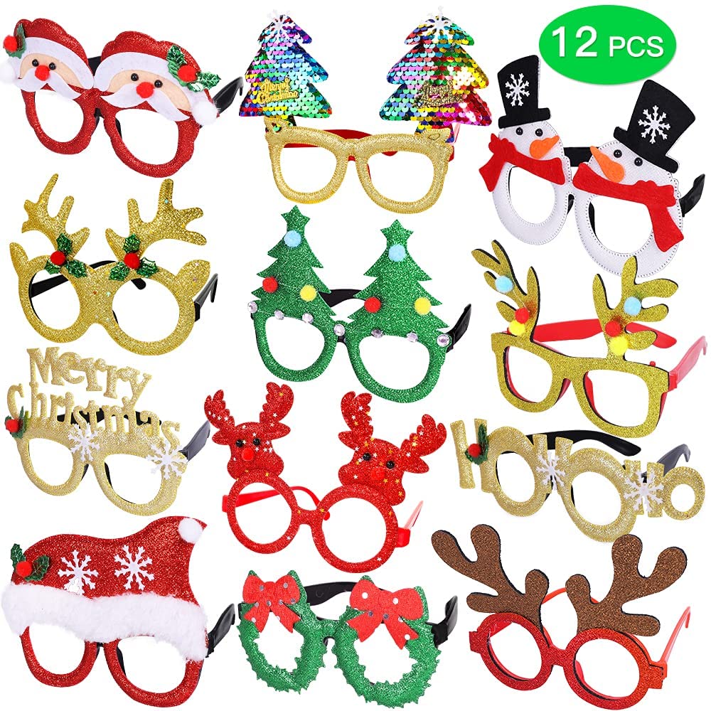 Max Fun 12 Pcs Christmas Glasses Glitter Party Glasses Christmas Decoration