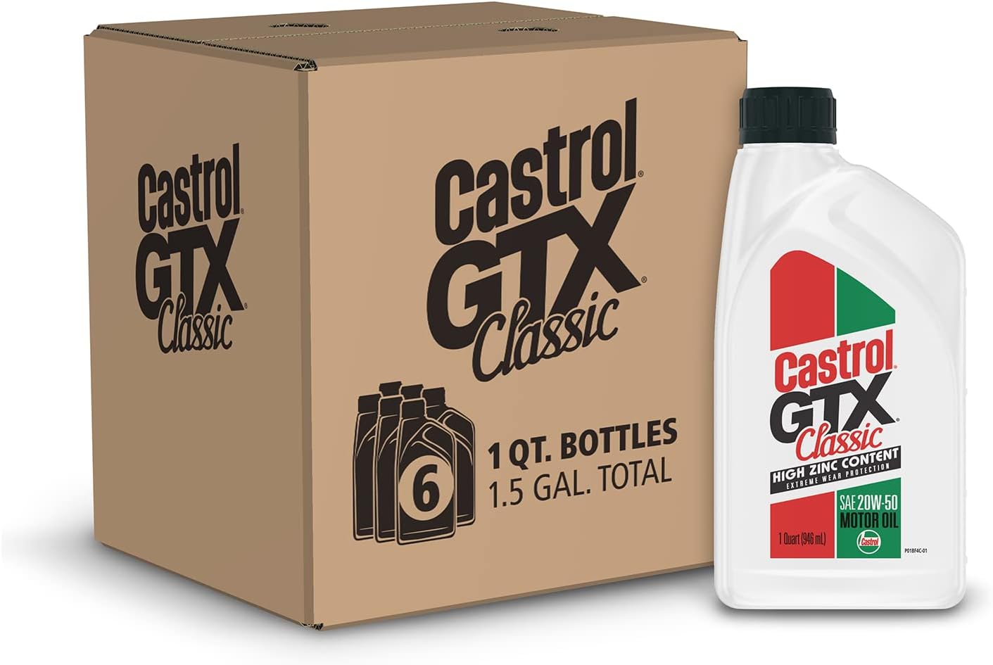 Castrol GTX Classic 20W-50 Conventional Motor Oil. 1 Quart. Pack of 6