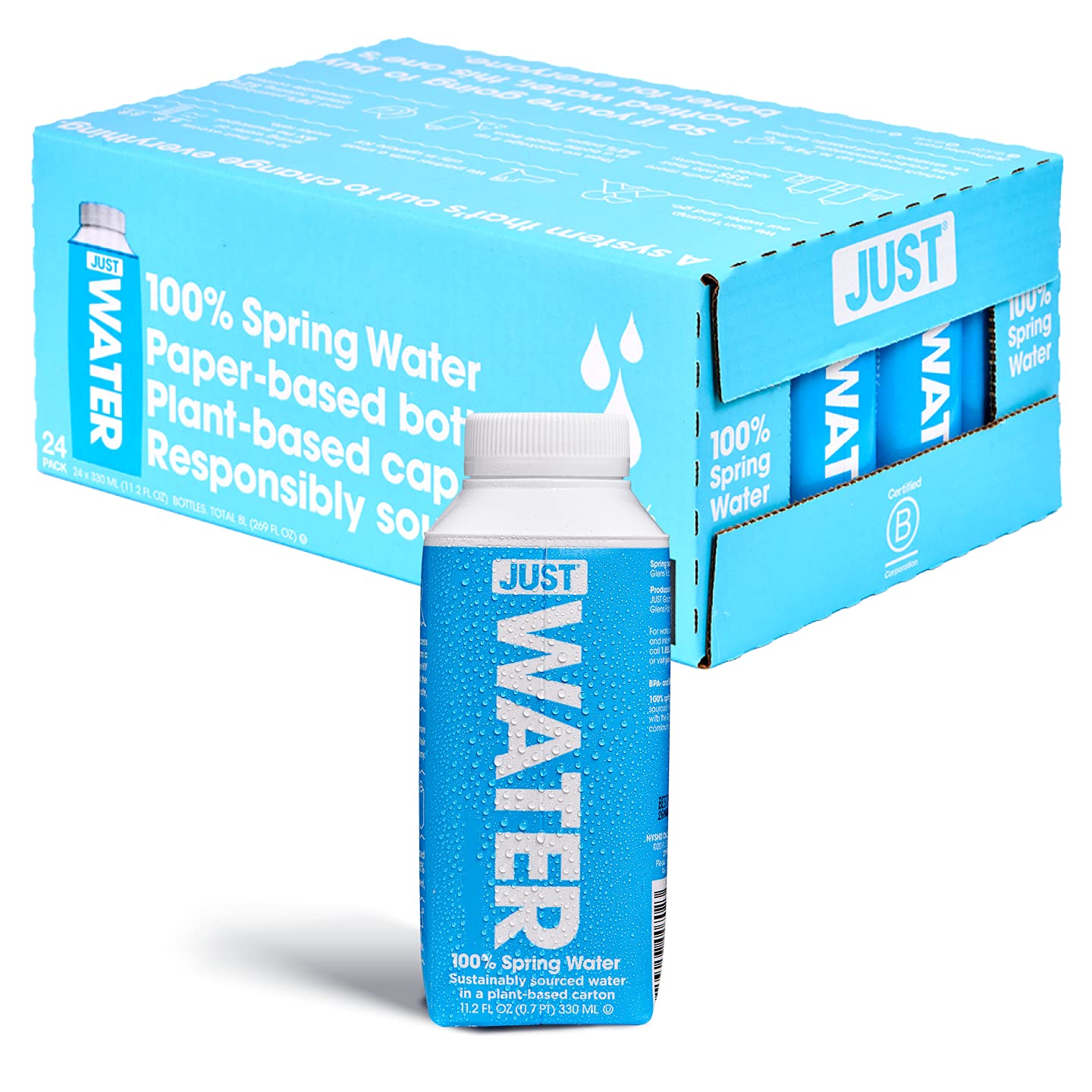 JUST Water. 100% Spring Water. Naturally Alkaline. Water Bottle. 11.2 Fl Oz (Pack of 24)