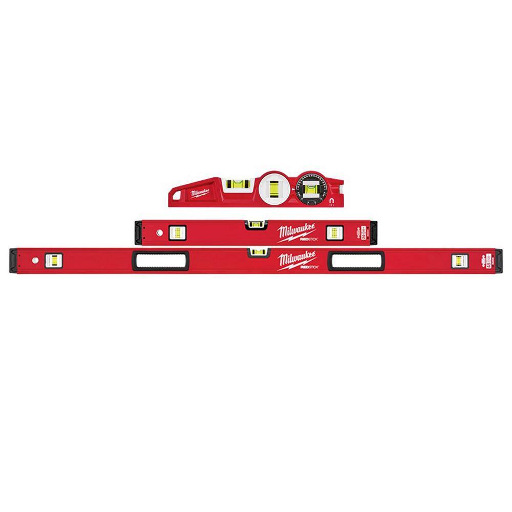 Milwaukee MLBXS48-48-22-5210 24 in. and 48 in. REDSTICK Box Level Set with 10 in. 360° Locking Die Cast Torpedo Level (3-Piece)