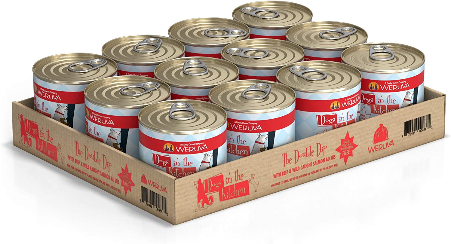 Weruva Dogs in the Kitchen The Double Dip with Beef & Wild Caught Salmon Au Jus Grain-Free Canned Dog Food 10-oz can case of 12