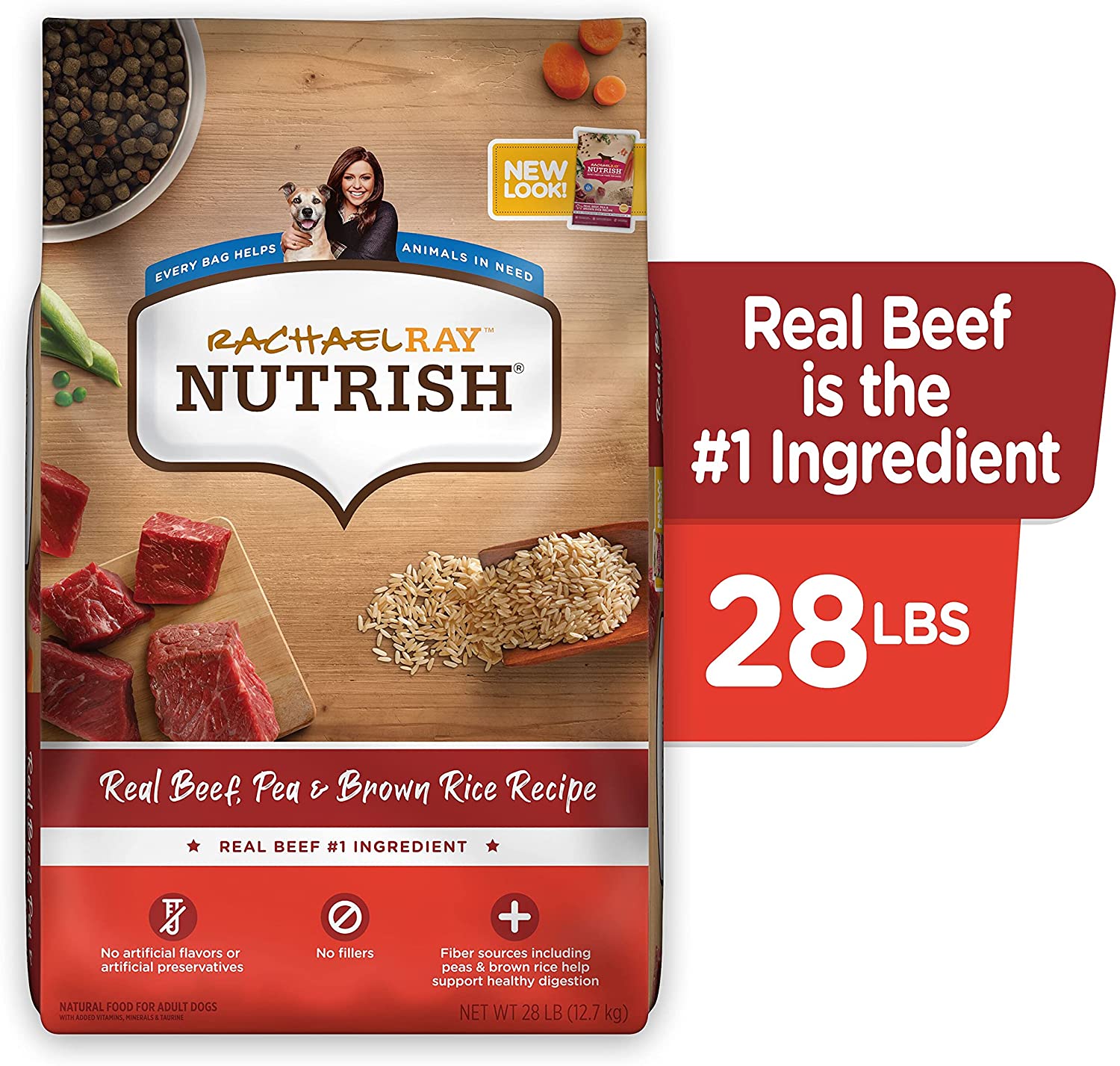 Rachael Ray Nutrish Premium Natural Dry Dog Food. Real Beef. Pea. & Brown Rice Recipe. 28 Pounds