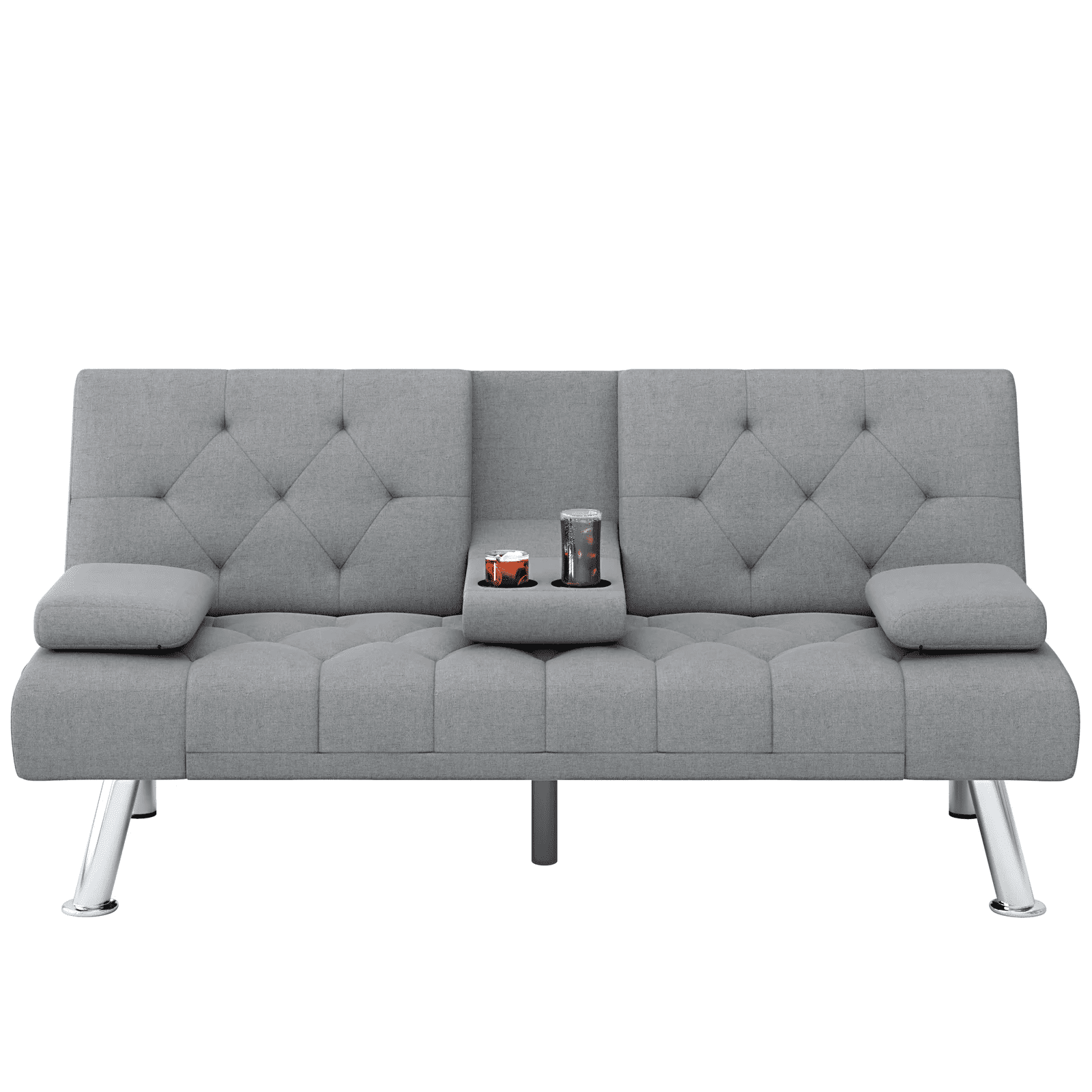 Homfa Convertible Futon Sofa Bed. 66.3” Upholstered Removable Armrests.Gray Finish