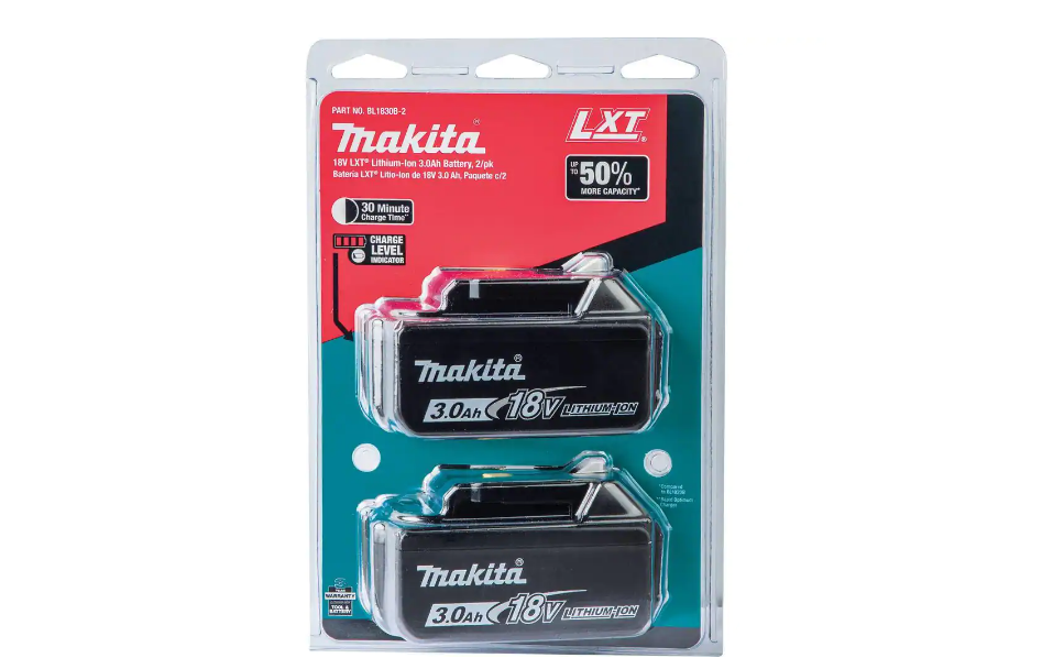 Makita BL1830B-2 18-Volt LXT Lithium-Ion High Capacity Battery Pack 3.0Ah with Fuel Gauge (2-Pack)