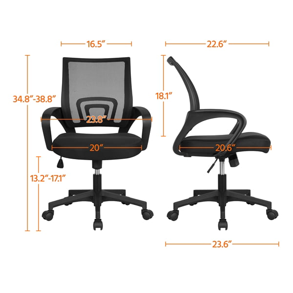 Adjustable Mid Back Mesh Swivel Office Chair with Armrests. Black