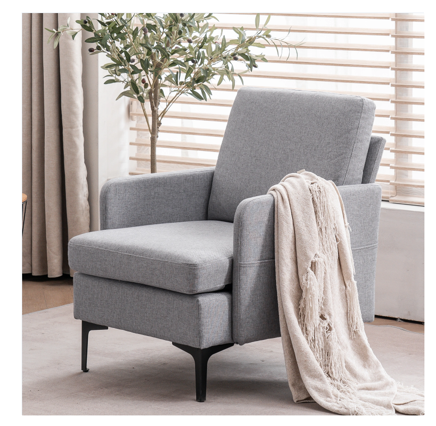DISCOUNTTODAY  FCH Lounge Chair. Comfy Single Sofa Accent Chair for Bedroom Living Room Guestroom. Light Grey