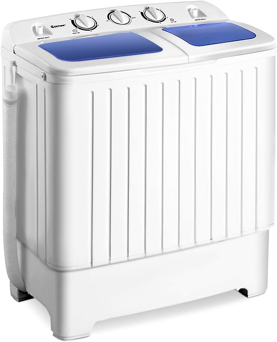 Giantex Portable Mini Compact Twin Tub Washing Machine 17.6lbs Washer Spain Spinner Portable Washing Machine. Blue+ White