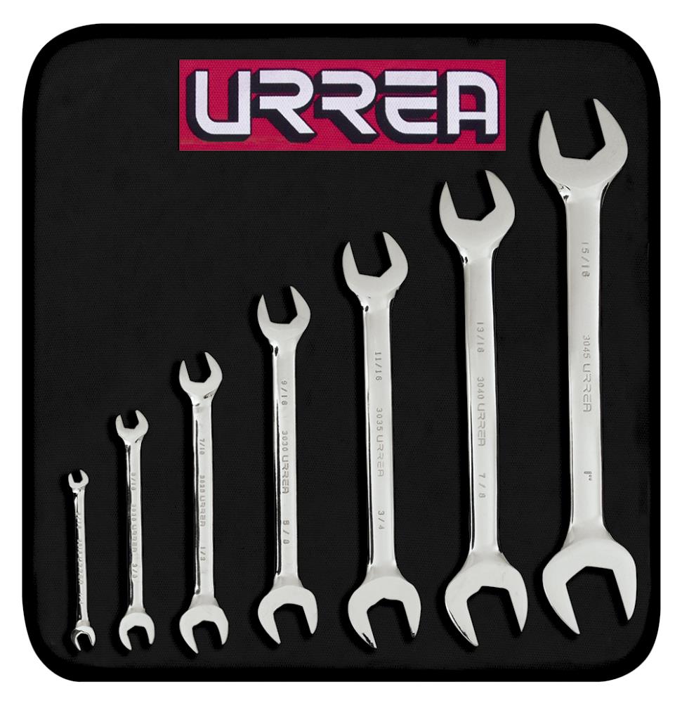 URREA 7-Piece Set Standard (SAE) Open End Wrench Includes Soft Case