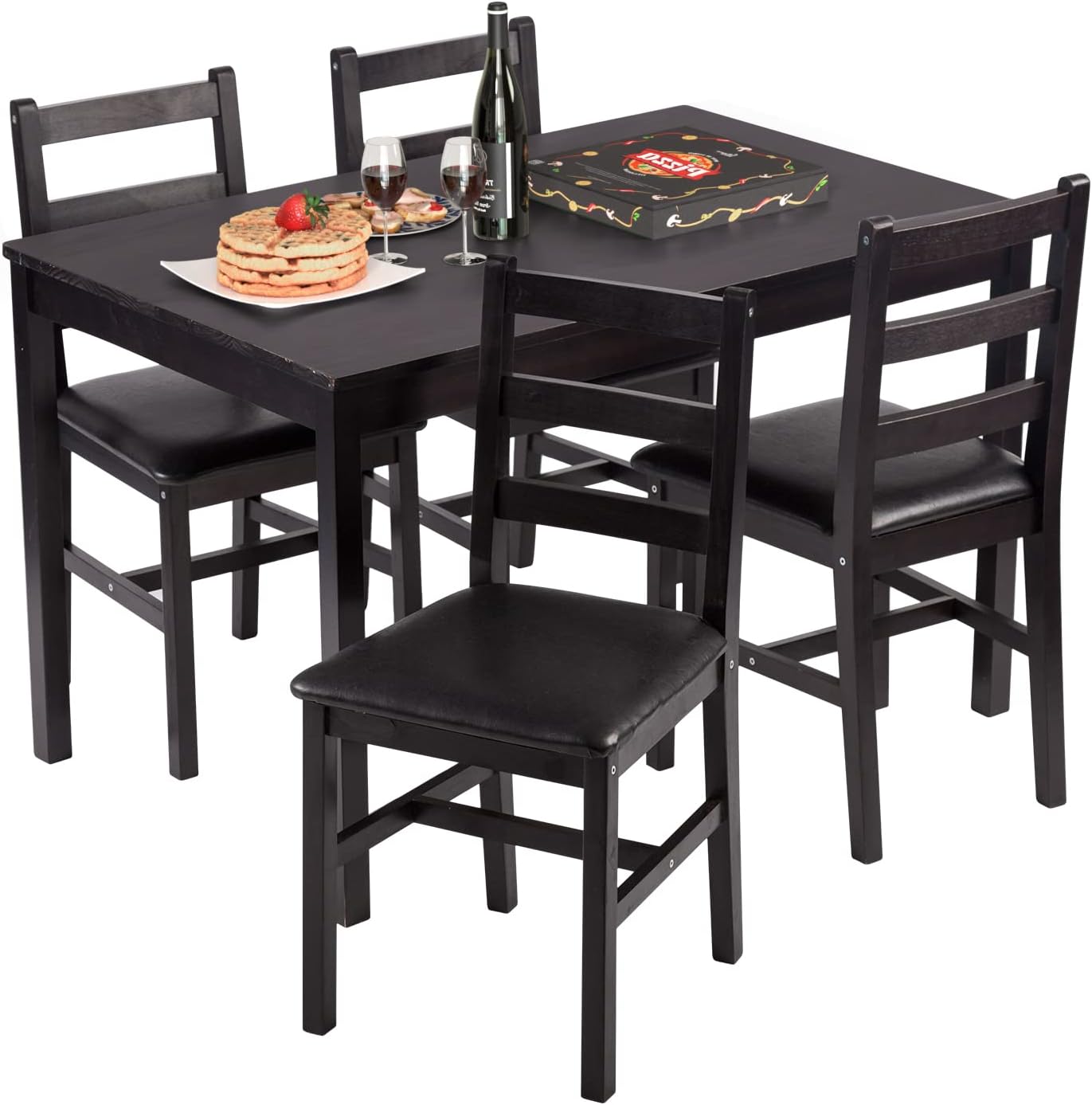 FDW Kitchen Table and Chairs for 4 Dining Room Table Set.Wood Elegant Kitchen Sets for Small Space.Dark Brown