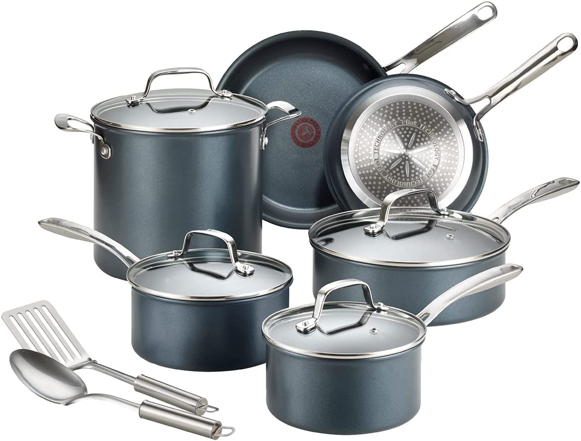 T-fal Unlimited Cookware Set with Durable. Platinum Nonstick Coating. 12 Piece. Gray