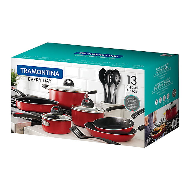 Tramontina Everyday 13 Pc Enamel Nonstick Cookware Set. Red
