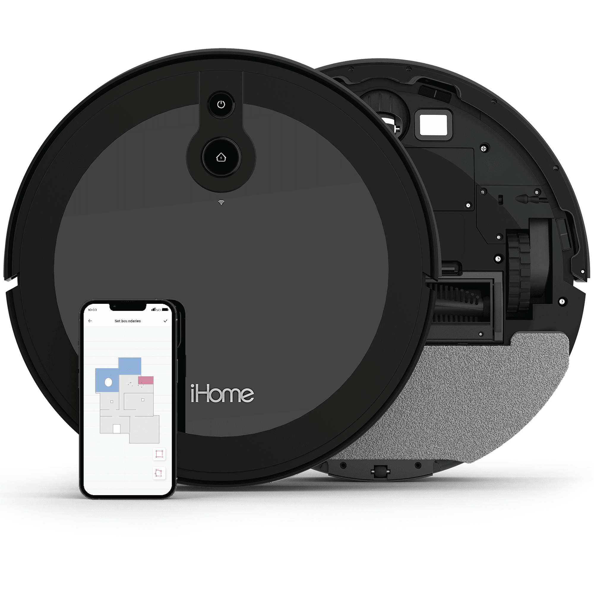 iHome AutoVac Luna 2-in-1 Front LIDAR Robot Vacuum and Vibrating Mop. Customized Cleaning and Mapping with Virtual Boundaries. Strong Suction & App Control