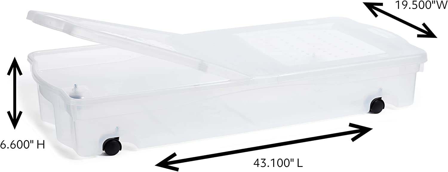 Rubbermaid Under the Bed Wheeled Storage Box. 68 Qt. Pack of 2. Plastic Containers with Dual-Hinged Lids and Sturdy Wheels. Visible Organization for Tight Spaces
